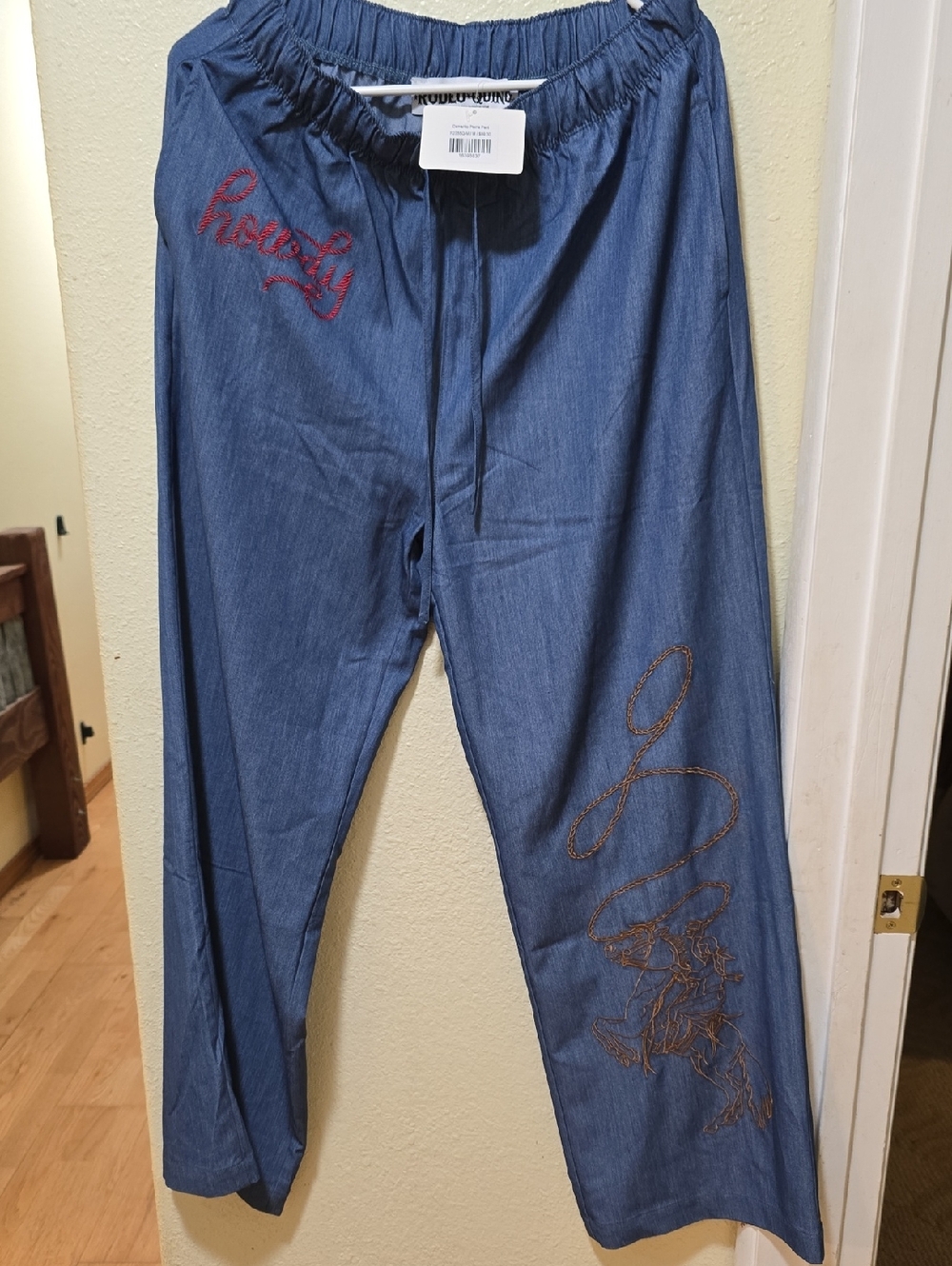 Rodeo Quincy Camarillo Plains Women's Blue Embroidered Relaxed Pants